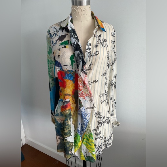 MONSE mixed print linen blend button up shirt - Picture 5 of 8